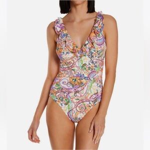Lauren by Ralph Lauren Majestic Paisley Ruffled Underwire One-Piece Swimsuit S